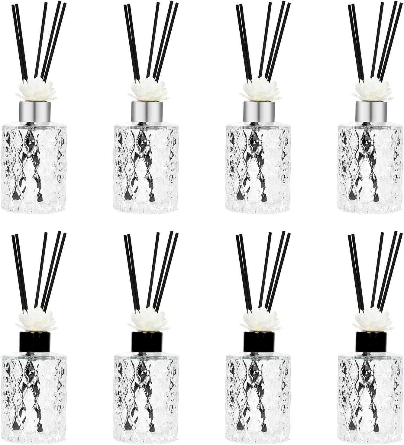 8 Pcs Empty Reed Diffuser Bottle, 150ml Glass Vase with Stick, Silver Black