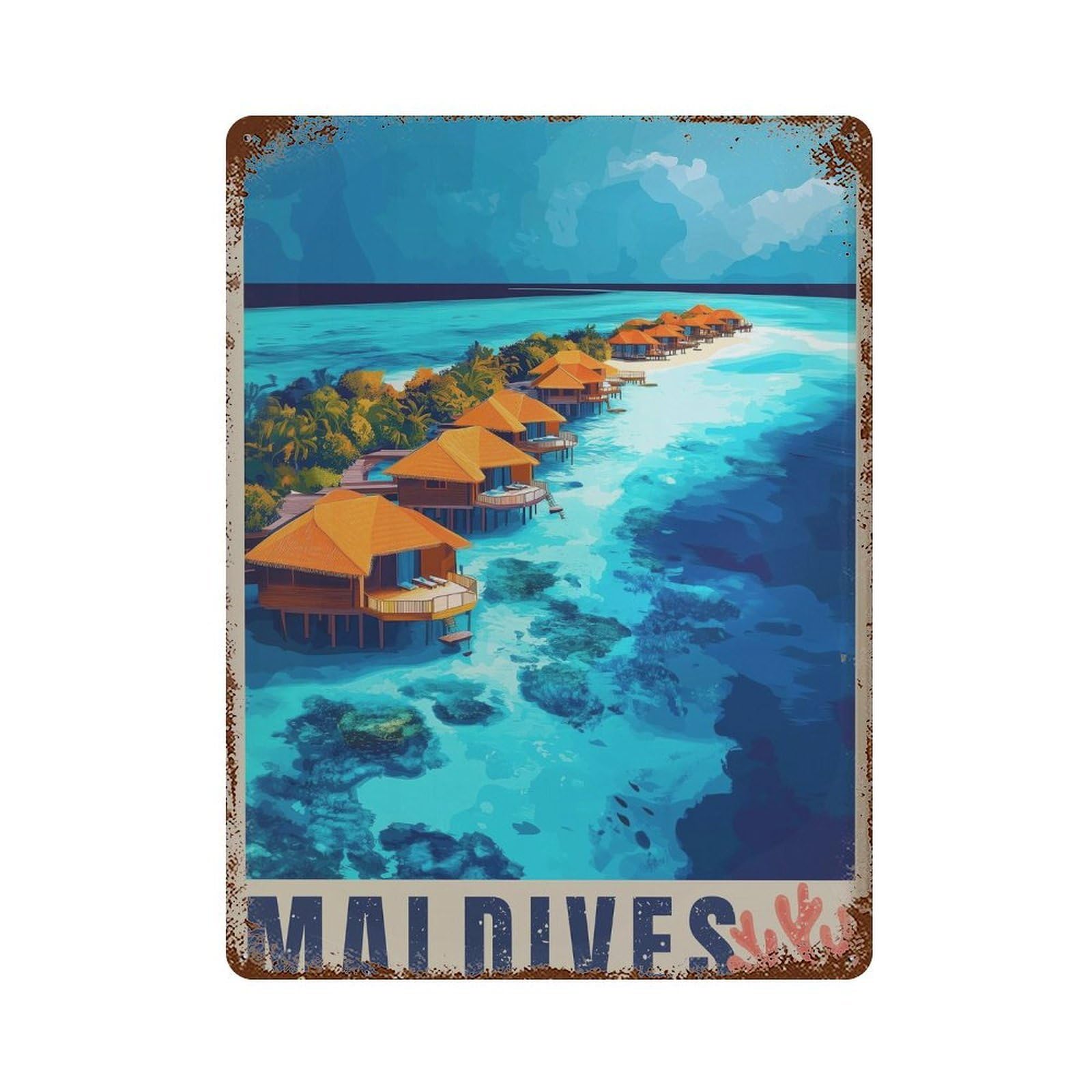 xiaoxiaoshen Maldives Travel Indian Ocean (2) Wall Decor Art Metal Tin Poster Modern Home Decor Art Home Bar Shop Decorations Vintage Sign 40x30cm