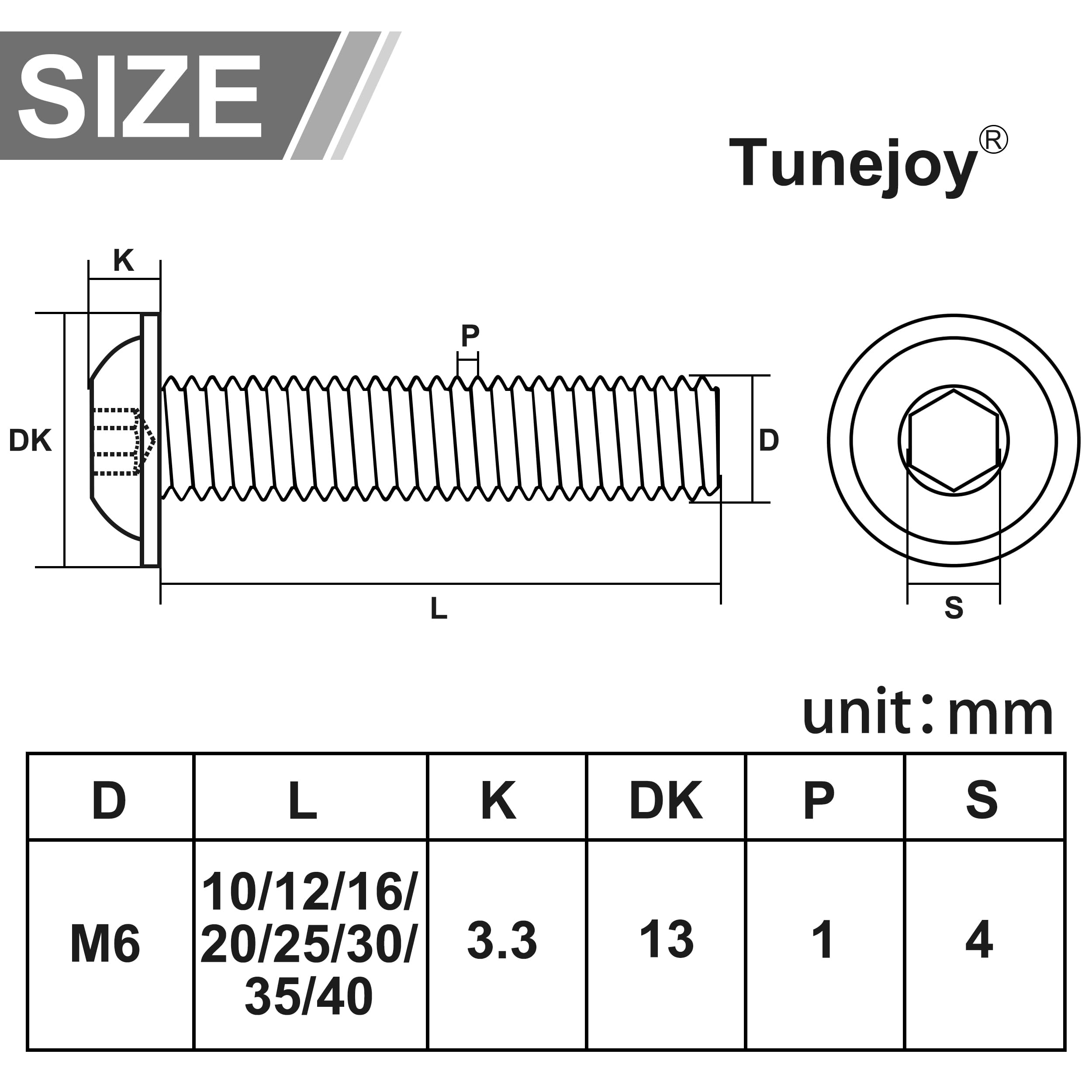 Tunejoy 20 Pezzi Viti a Testa Bombata con Flangia M6 x 30 mm Nero Vite a Testa Esagonale Bulloni in Acciaio Inox A2 V2A Viti a Brugola con Chiavi a Esagono Filettatura Completa