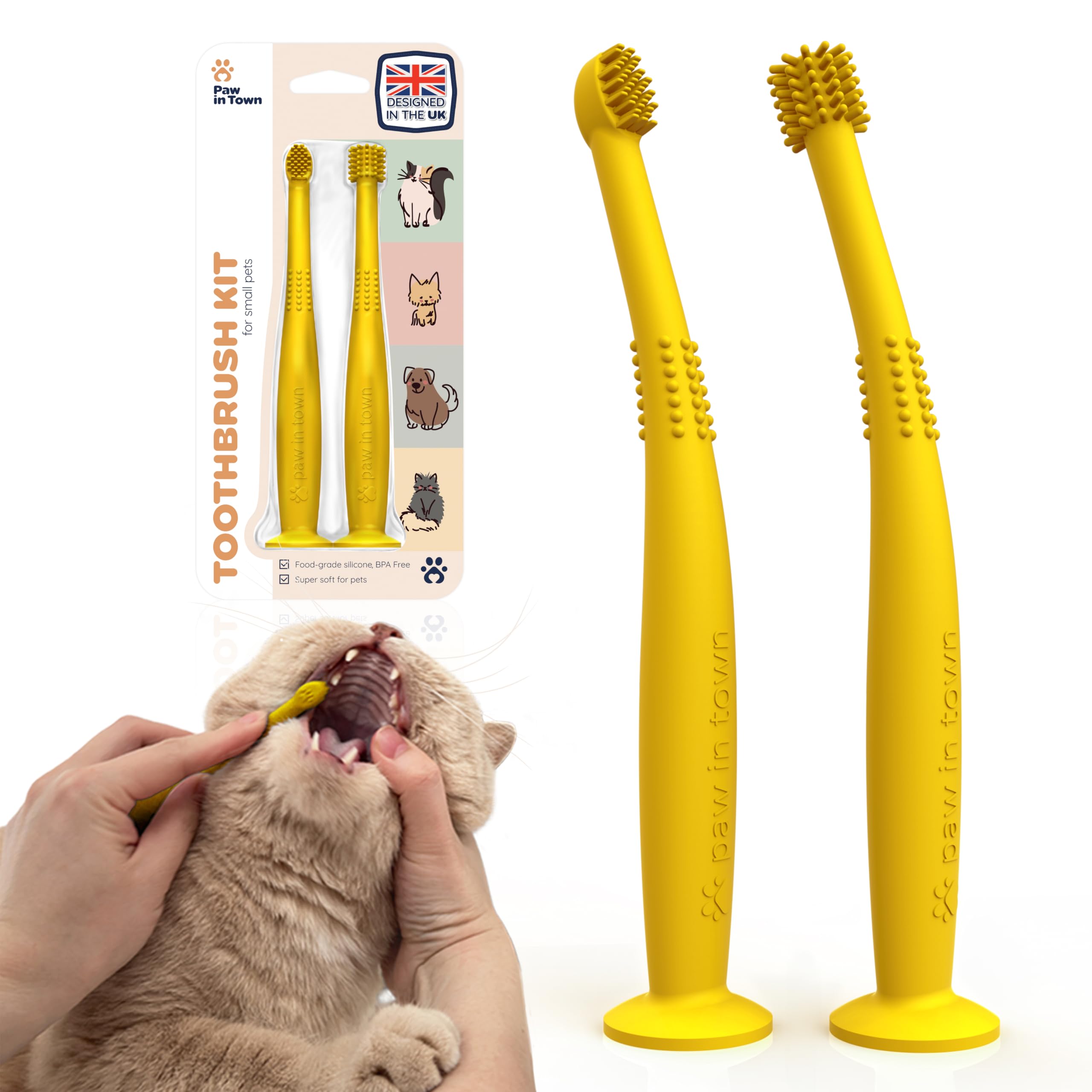Soft Cat Toothbrush Set – Suitable for Dogs – Food Grade Silicone – Kitten/Cat Dental Care, Cat Teeth Cleaning, Pet Care, Cat Necessities, Cat Tooth Brushing Kit (Dazzling Daffodil)