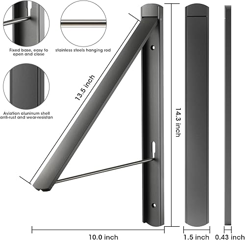 Miniatura 4 de RELONGGI Estante de secado de ropa plegable, colgador de ropa retráctil montado en la pared, 0.43 pulgadas de grosor, ahorro de espacio, organizador