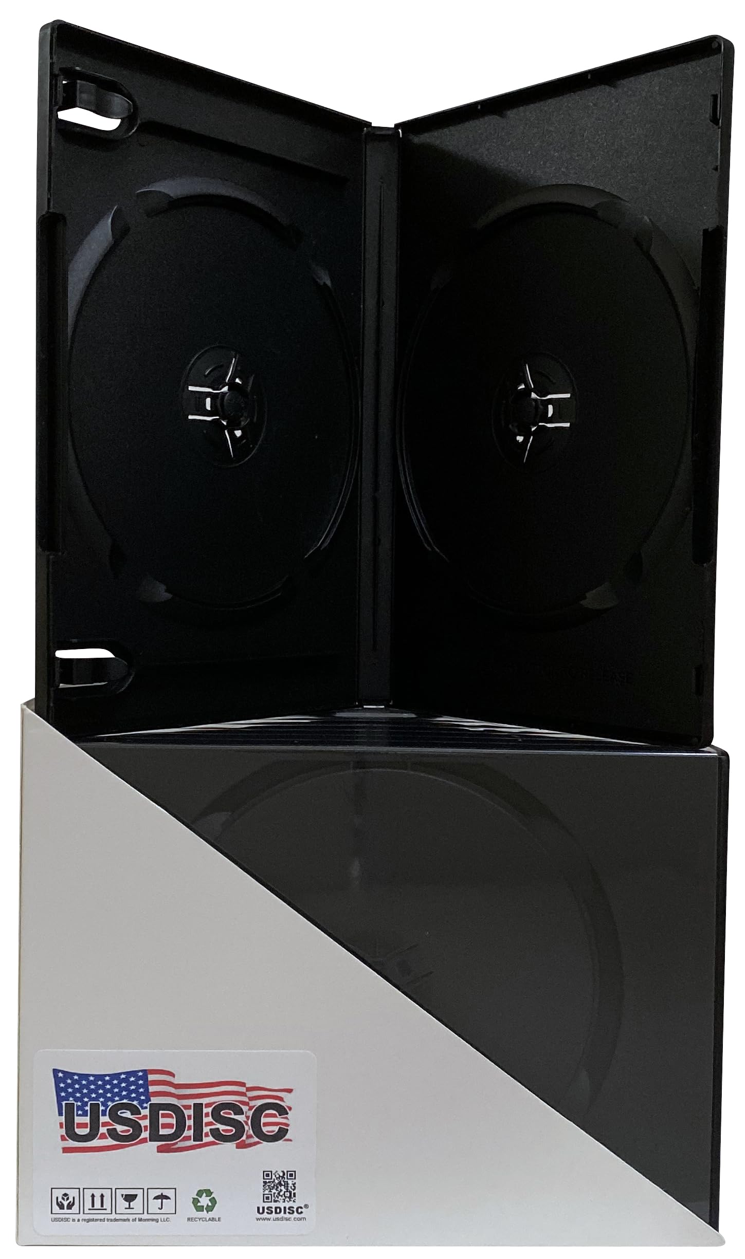 USDISC DVD Cases Standard 14mm Premium, Double 2 Disc, Black, Pack of 200