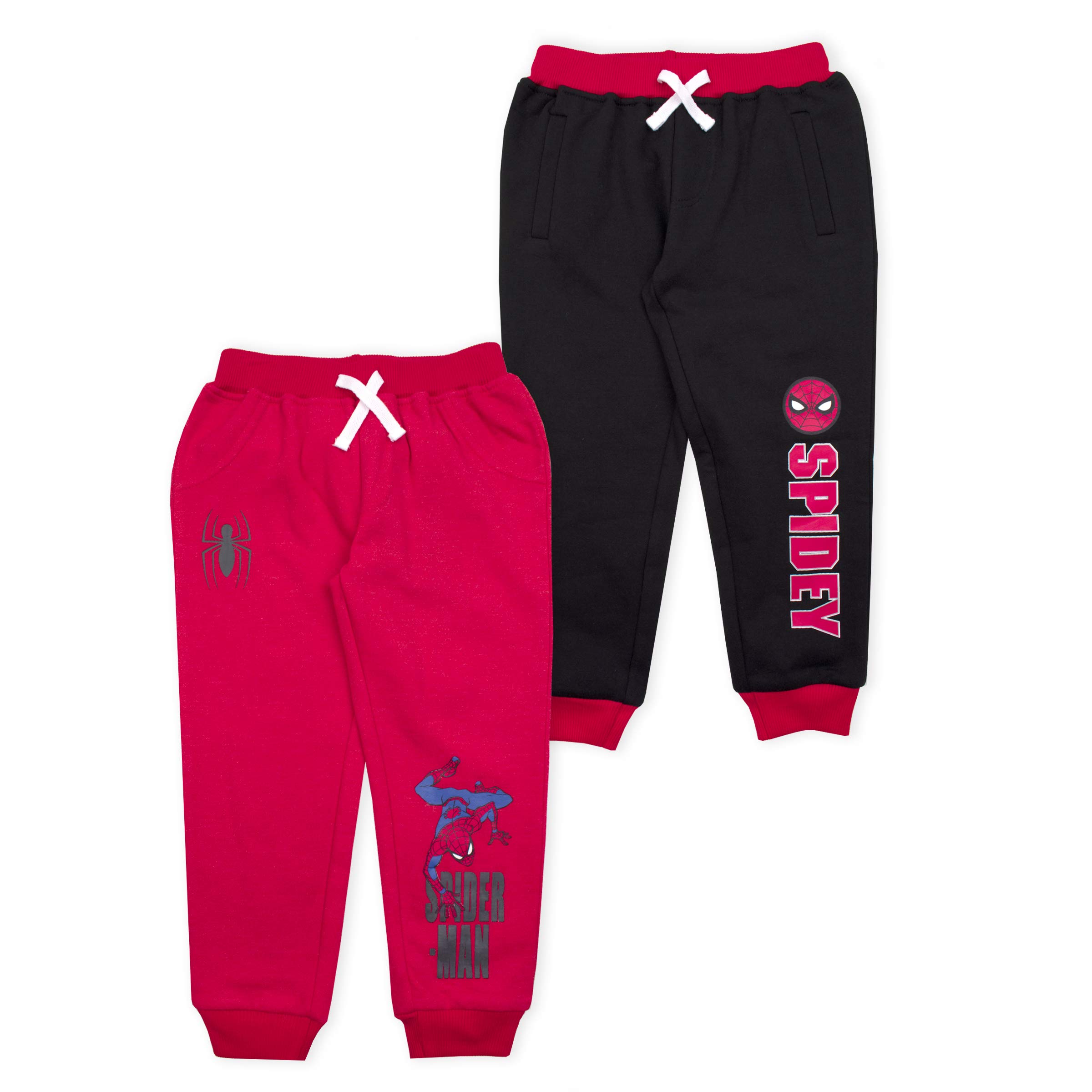 Marvel Spider-Man Boys 2 Pack Joggers with Drawstring for Toddlers and Big Boys – Blue/Red/Black/Grey