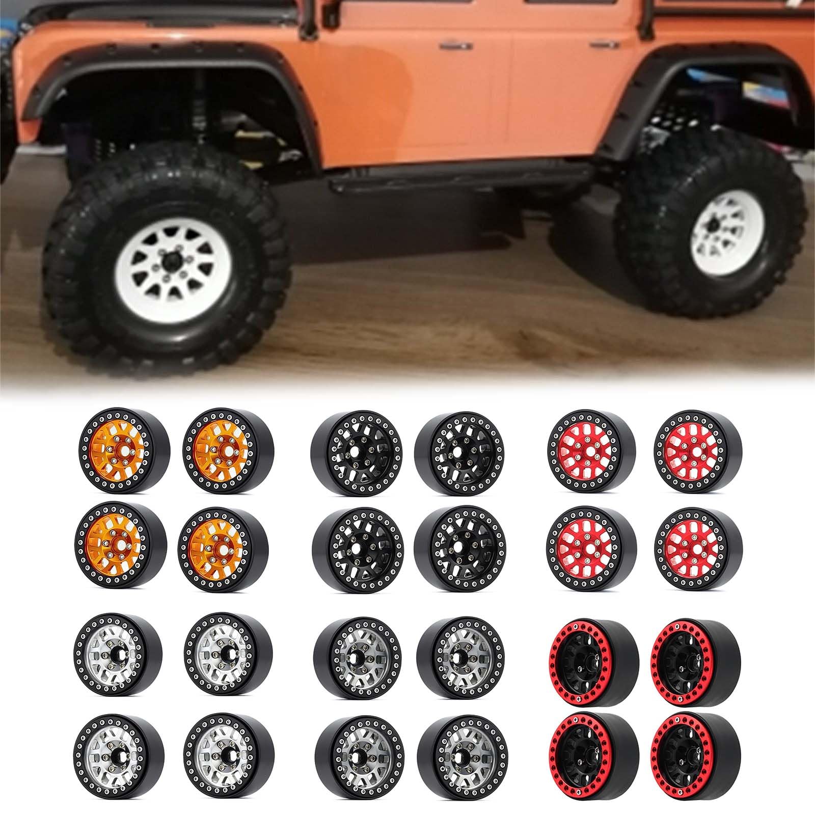 Moyeux de Roue en Alliage 1, 9" Moyeux de Jantes Beadlock pour télécommande 1/10 Crawler SCX10 4WheelDrive Accessoires de Mise à Niveau Jantes Beadlock pour Jouet de Voiture télécommandé