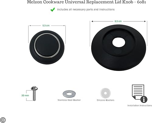 Miniatura 2 de Melzon Cookware - Pomo universal de repuesto para tapa, resistente al calor, mango de tapa de baquelita, color negro con forro plateado (1)