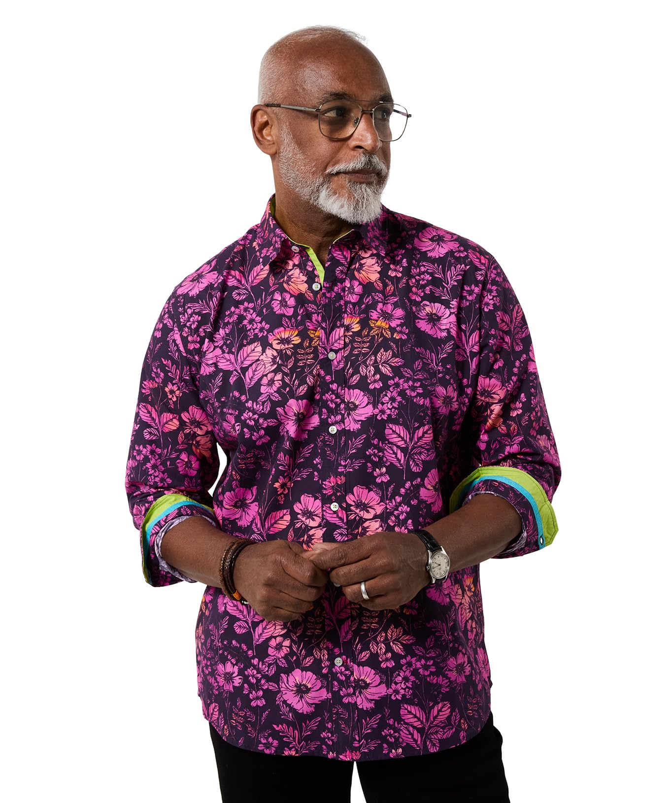 Joe Browns Men's Bold Floral Ombre Shirt, Regular, Pink, UK S