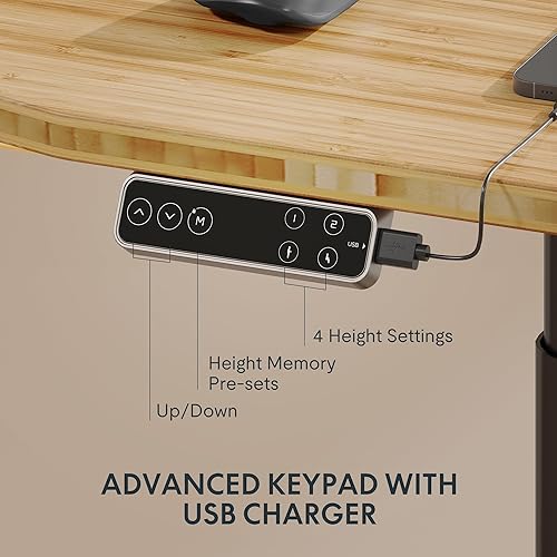 Vista 5 de FLEXISPOT E6 Pro - Escritorio eléctrico de pie de bambú de 3 etapas con patas ovaladas y motor doble, 48 x 24 pulgadas, mesa entera, altura