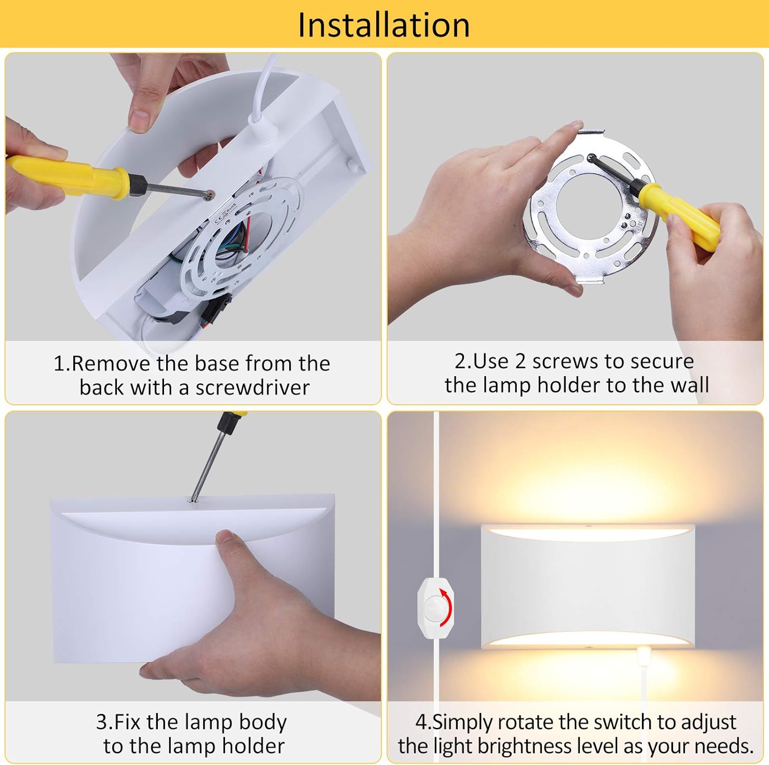 Lightess 12W Plug in Wall Sconces Modern LED Wall Light Dimmable Indoor Up Down Wall Lamp for Bedroom Living Room Hallway Staircase, Warm White, Aluminum