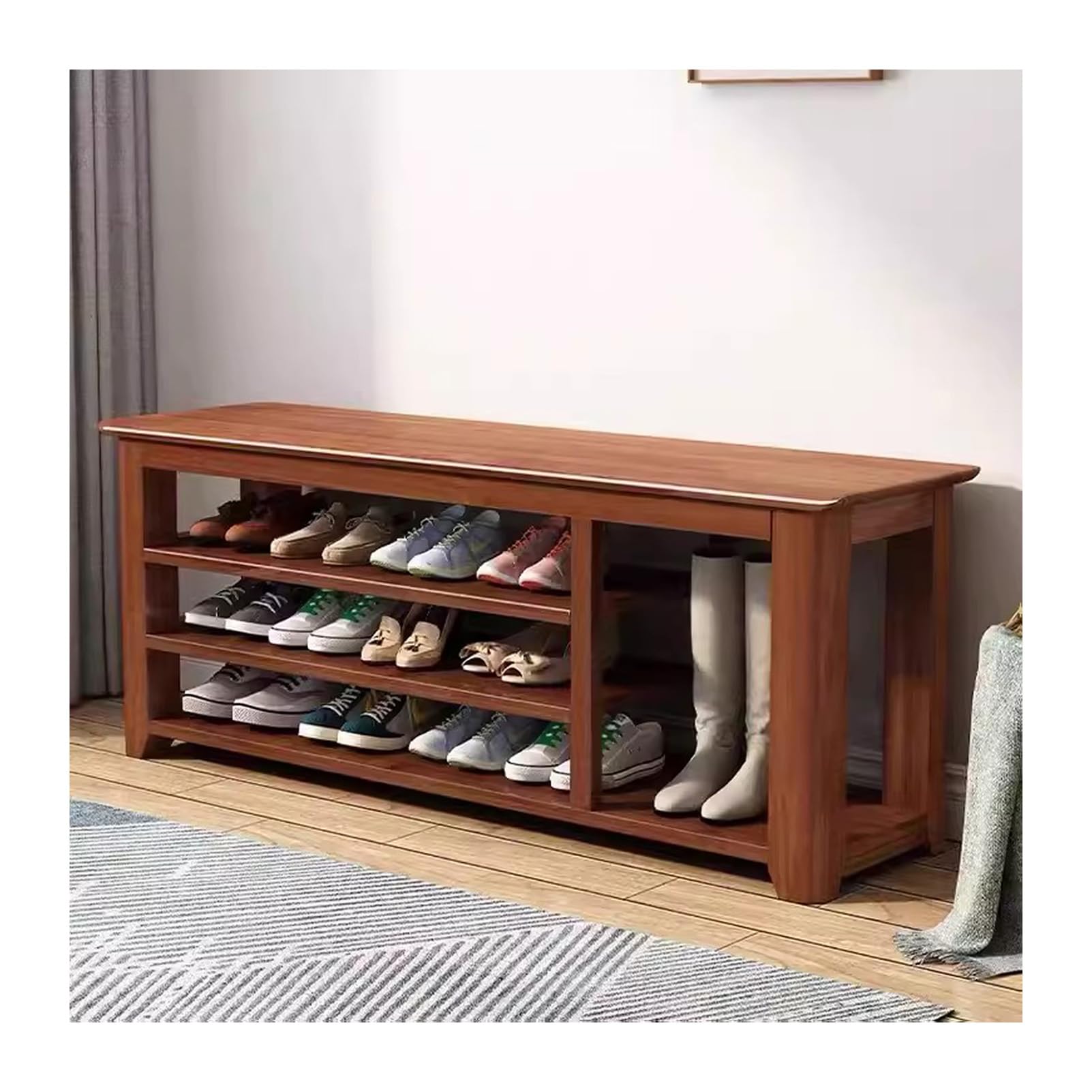 Banc à chaussures rustique en bois à 4 niveaux pour l'entrée