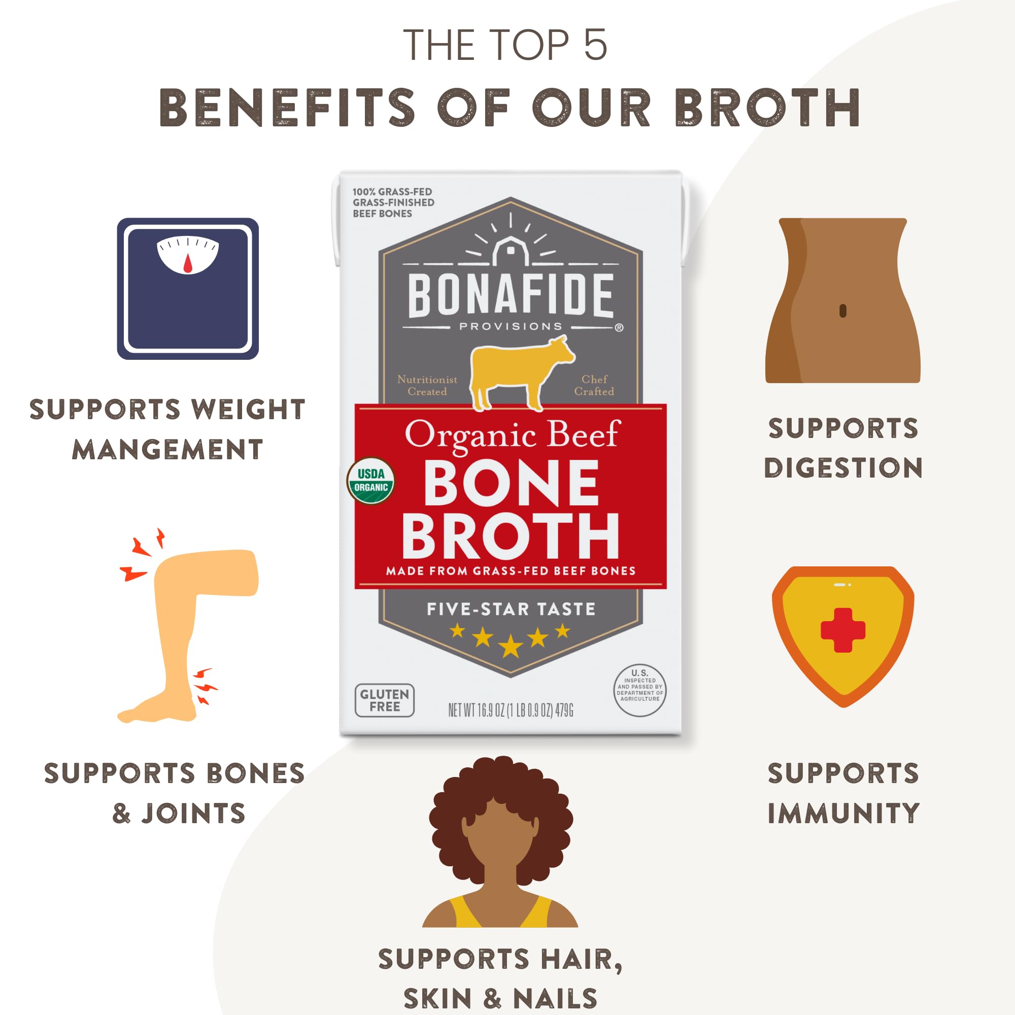 Bonafide Provisions Fresh Organic Beef Bone Broth, 16.9oz - 6 Pack thumbnail 2