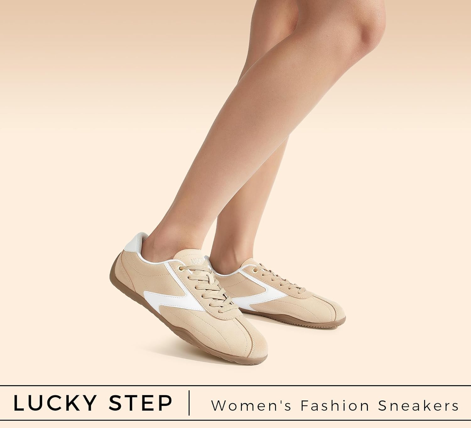 LUCKY STEP Women's Classic Retro Fashion Sneakers Casual Cow Suede Walking Shoes Thin Sole Running Trainer - Image 2