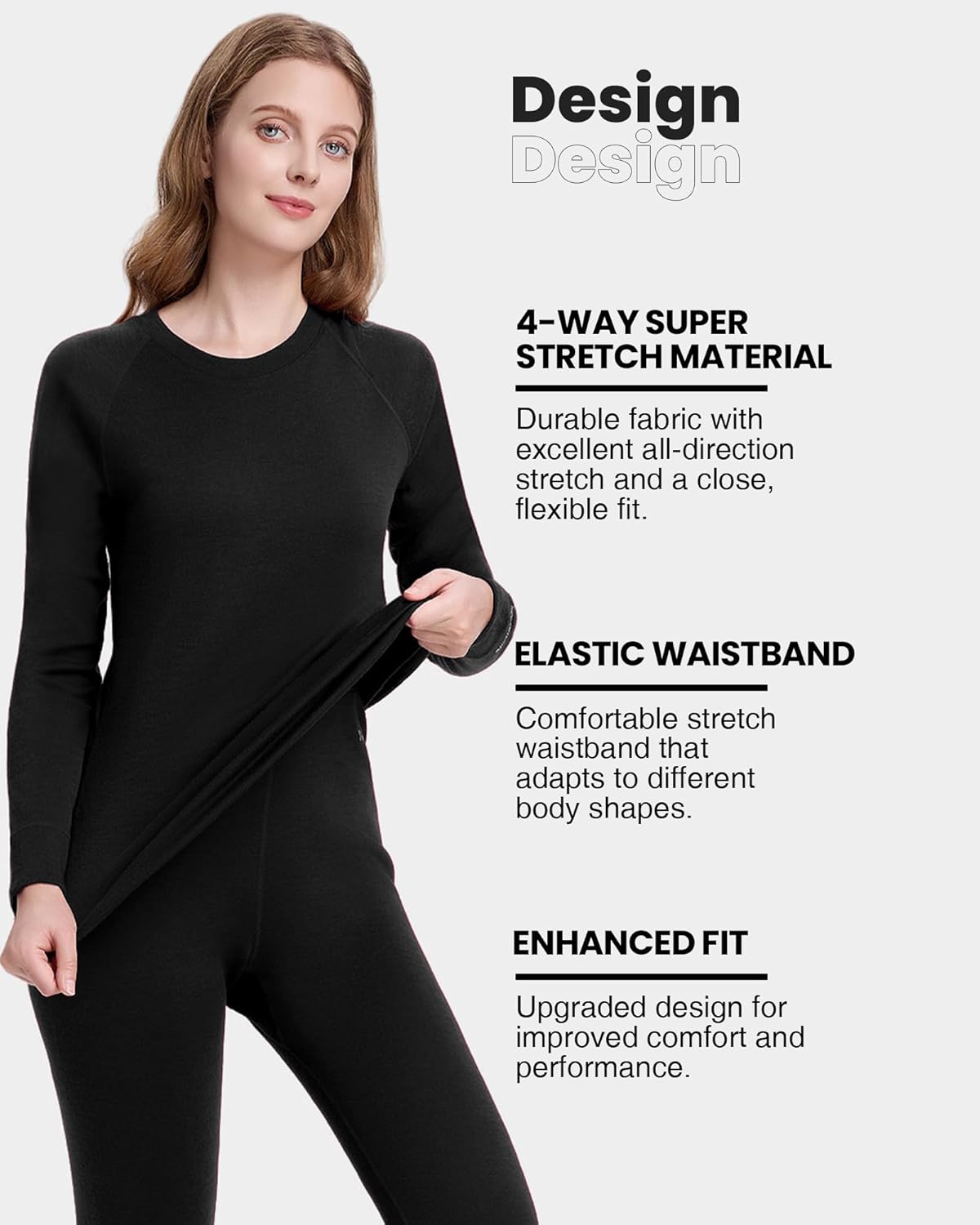 Women's 100% Merino Wool Base Layer Tops Lightweight Long Sleeve Active Base Layer - Image 3