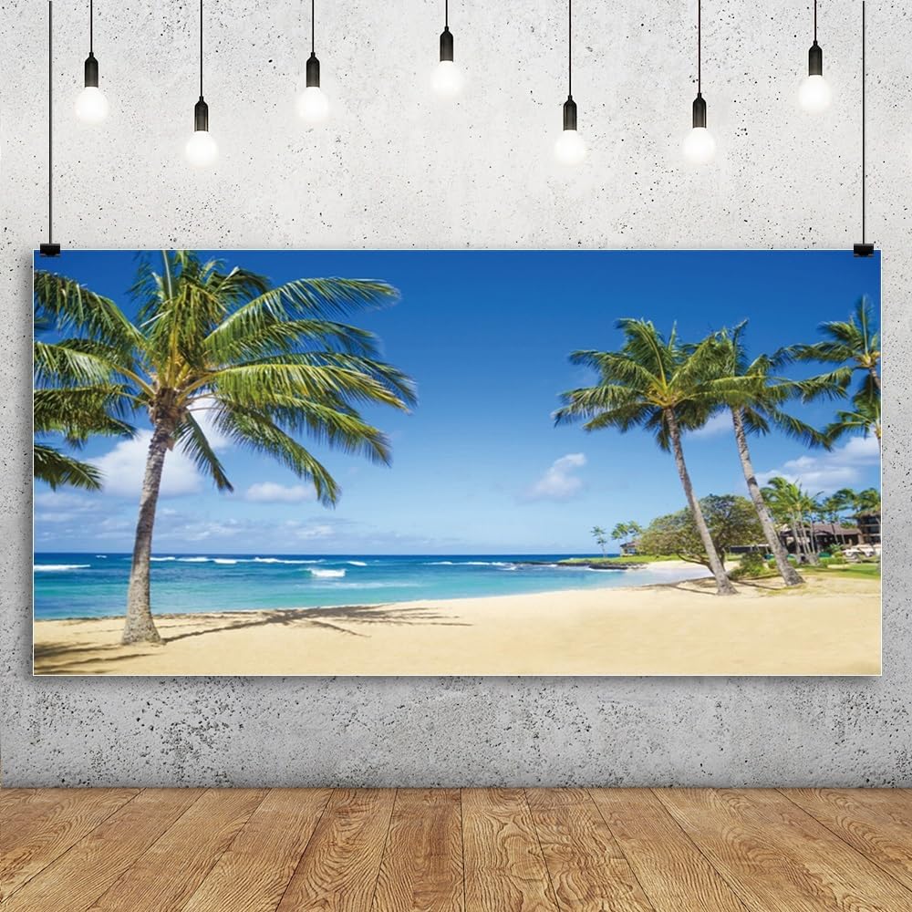 Renaiss 3x2m Été Plage Fond Tropical Hawaii Bord De Mer Feuilles De Palmier Photographie Toile De Fond Nature Paysage Mariage Anniversaire Fête Décoration Voyage Photo Booth Props Vinyle