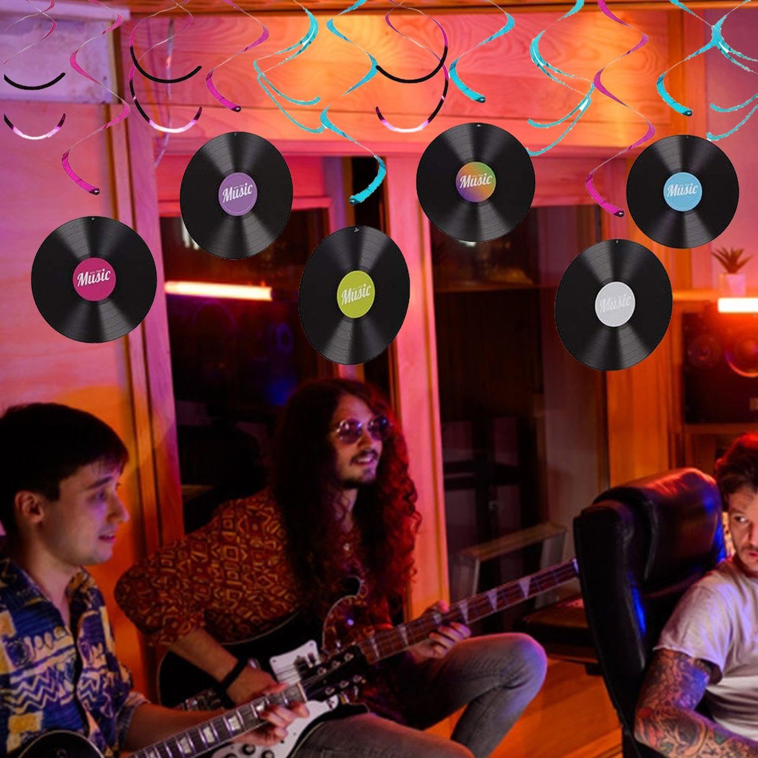 Set di Decorazioni da Appendere A Spirale per Dischi di Musica Rock da 12 Pezzi, Decorazioni per Feste, Decorazioni per Dischi in Vinile, Dischi Decorativi per Feste in Discoteca