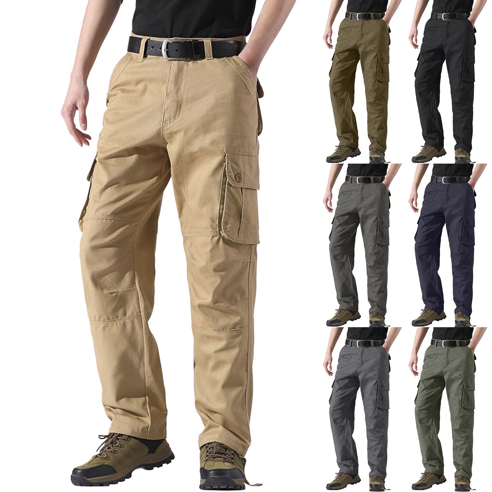 Generisch Pantalones cargo para hombre holgados: pantalones de trabajo con muchos bolsillos, pantalones rectos de pierna recta, pantalones de senderismo ligeros, transpirables, pantalones de trekking