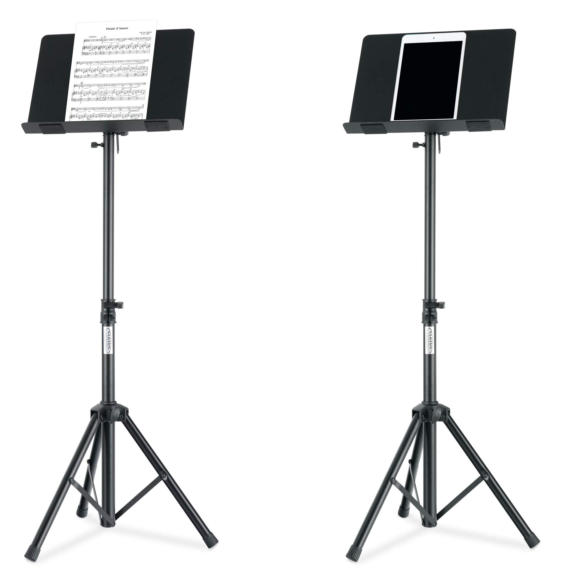 Classic Cantabile OST-350 2-in-1 Notenpult - als Notenständer und als Tischpult oder Buchständer verwendbar - Orchesterpult mit geschlossener Notenablage aus Stahl - Leseständer aus Metall - schwarz