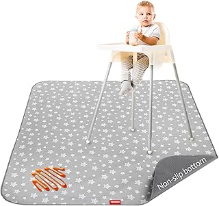 Mealtime Splat Mat for Under High Chair Mat, Non Slip Waterproof Floor Mats Washable Portable Picnic Splash Mat for Baby Art/Craft/Playtime, 42X46 Inch - Grey Star