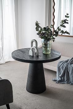WILLIAMSPACE 36" Round Faux Marble Dining Table with Pedestal Base, Modern Magnesium Oxide Stone Kitchen Table Coffee Table for Living Room, Dining Room - Black