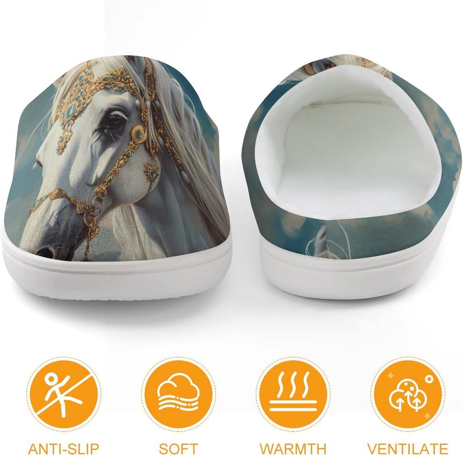 White Horse Wearing Gold Jewelry Cute Cotton Slippers Anti-slip House Shoe Slipper Indoor Outdoor
