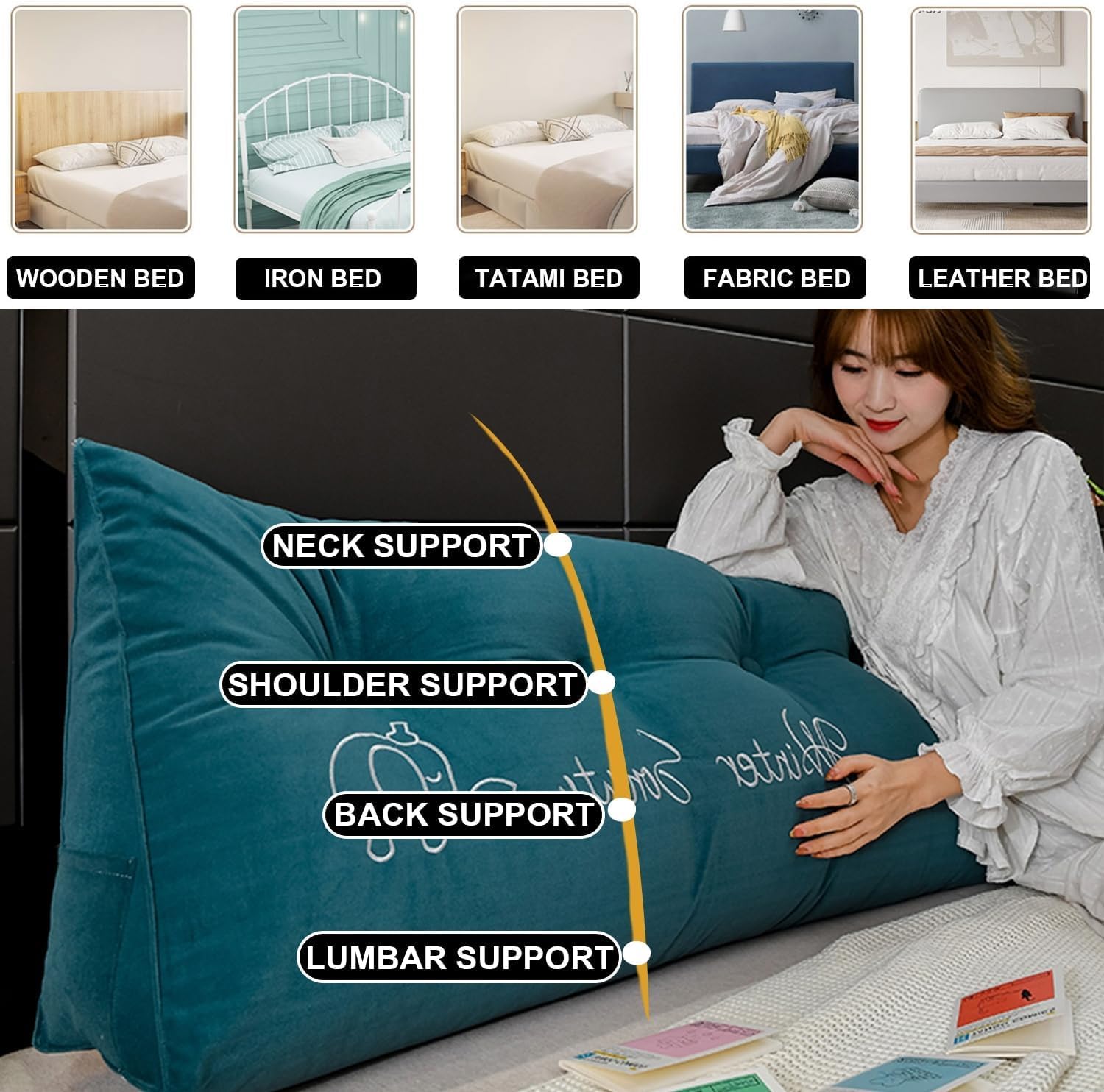 Coussin triangulaire pour tête de lit, coussin de lecture, tête de lit amovible, coussin d'angle bas, support de positionnement de chambre à coucher, support pour chambre à coucher, canapé-lit
