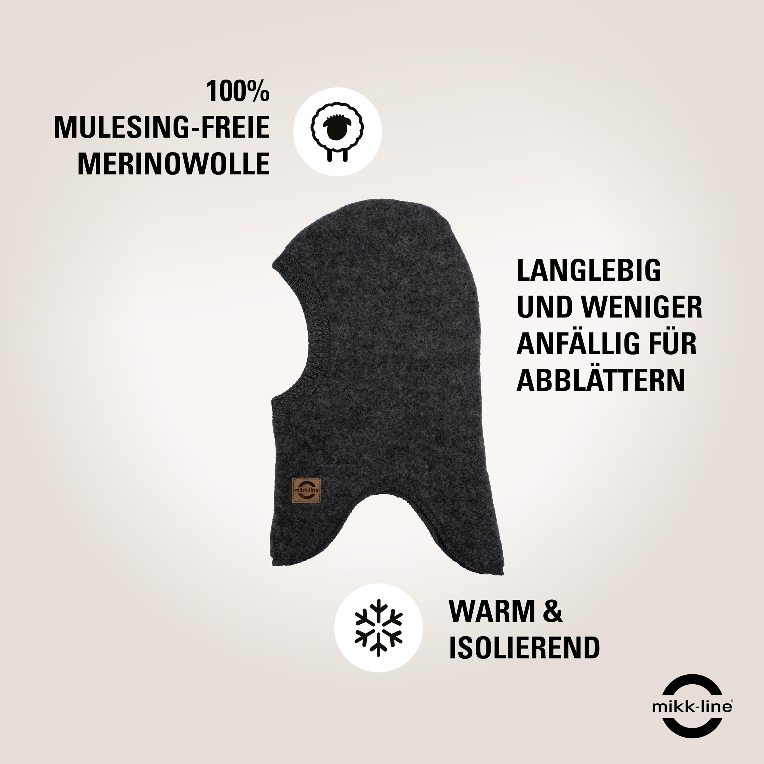 Mikk-line Lana Fullface Anthracite Melange 86/92 | Oeko-TEX Standard 100 | Berretto in lana per bambini | Balaclava bambini | Design unisex, melange antracite, XXXS