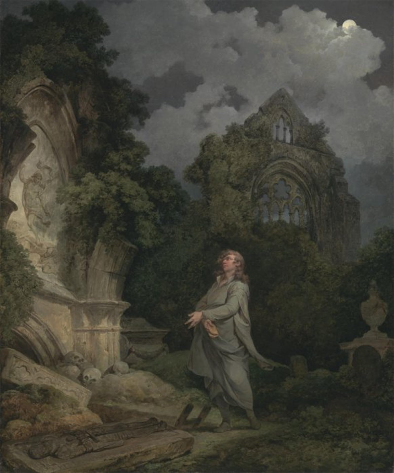 SERENDIPITP Vintage Wall Art Canvas Nordic Poster Canvas Print Picture a Philosopher in a Moonlit Churchyard by Philippe Jacques De Loutherbourg Wall Art Poster for Home Decor 60x90cm