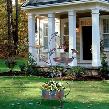 Metal Bird Bath for Outside, Birdbaths Outdoors with Planter and Feeder