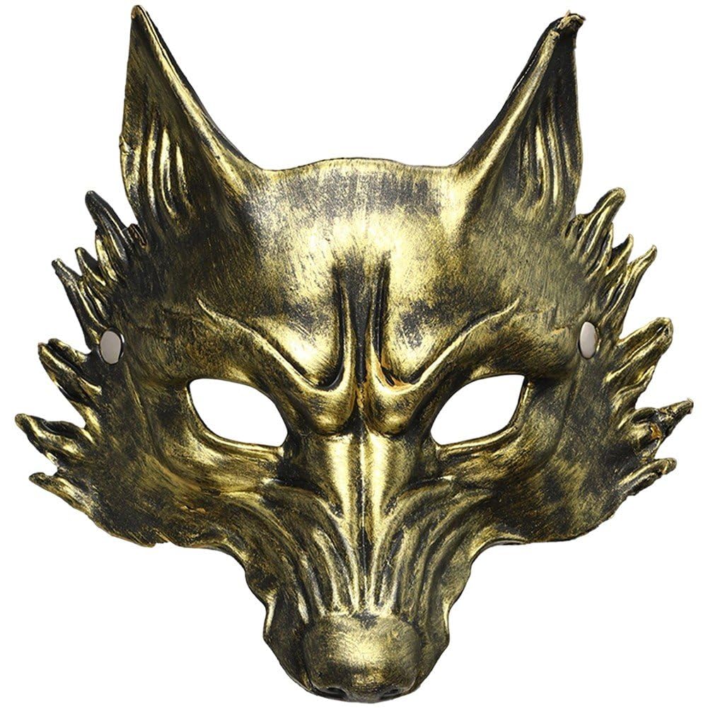 Sofezdo Unisex Animal Mask Vintage Half Face Werewolf Mask 3d Pu Foam Animal Masquerade Mask for Halloween Masquerade Props