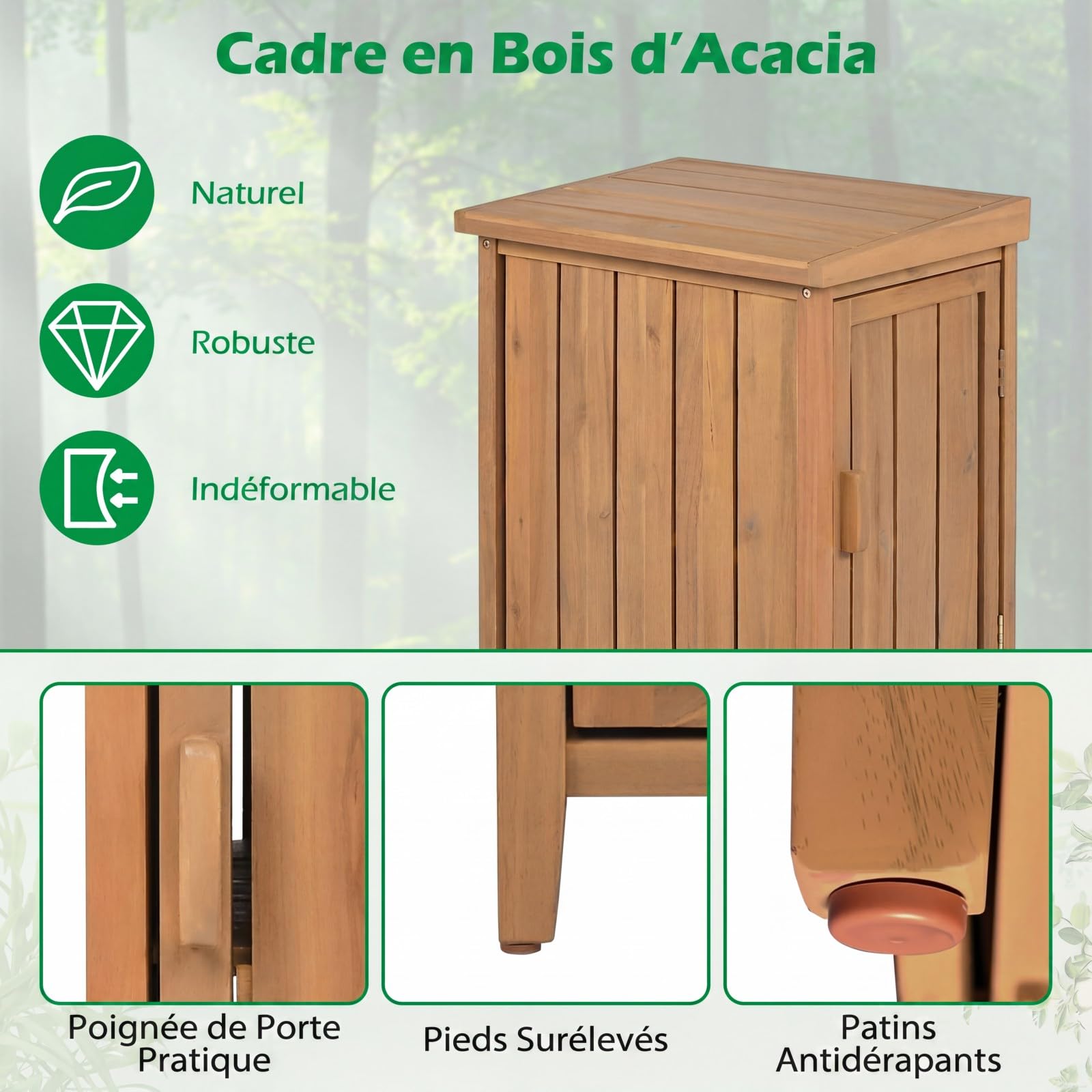 COSTWAY Coffre de Rangement Extérieur en Bois d'Acacia, Abri de Jardin pour Colis Outils de Jardinage, Couvercle Ouvrant Étagère Amovible, Cache Poubelle Boîte de Livraison, pour Porche Cour