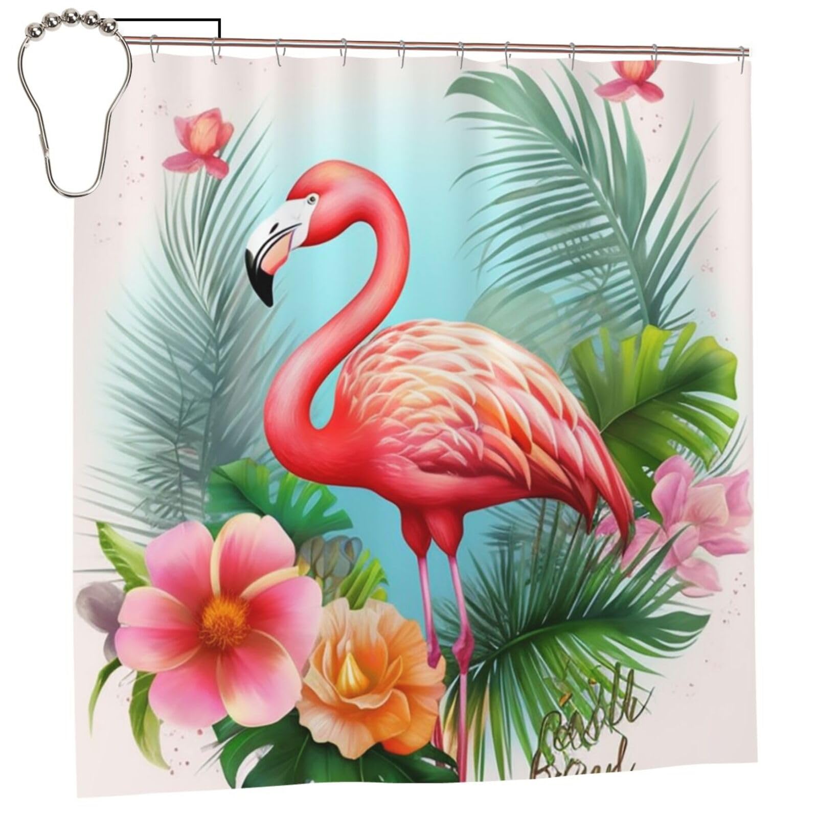 FodPand Tropical Flamingo Shower Curtain 70"x70" Waterproof Long Bathroom Curtain Heavy Duty Thick Cloth Bath Curtain Set with Hooks, Modern Abstract Art Pattern Bathroom Shower Curtains