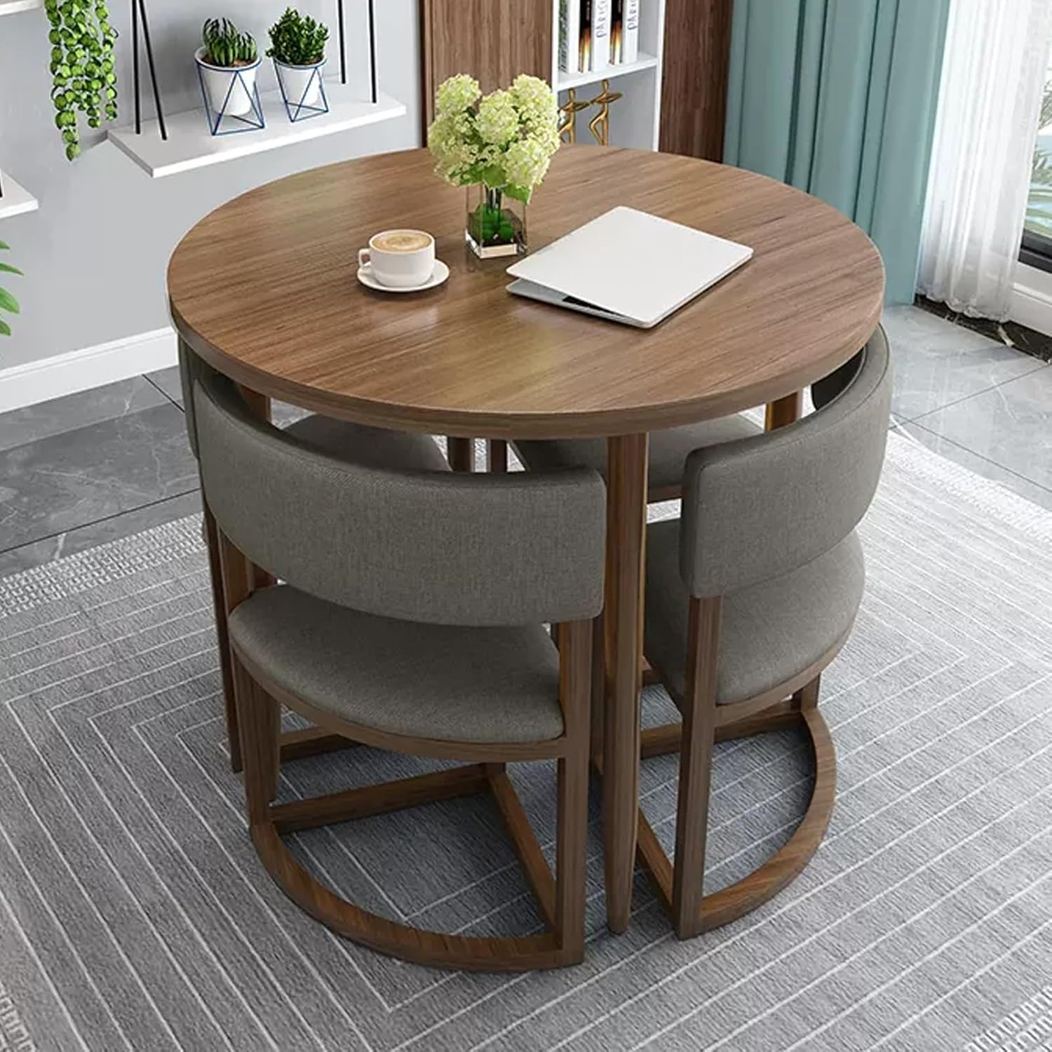 Office Reception Table and Chair Set Space-Saving Round Dining Table for Business Negotiations Conference Room Furniture Dark Gray Meeting Table and Chairs Combo, Dark Gray B