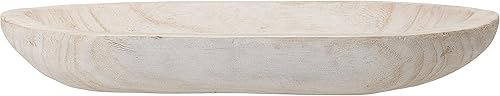 Bloomingville Cuenco de madera de paulownia tallada a mano con acabado blanqueado