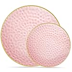 PLASTICPRO 64 Piece Combo Plates Set includes 32-7\'\' inch Plates & 32-10\'\' inch Plate Pink Hammered Plastic Party Plate Premium heavyweight Elegant, Disposable, Tableware, Dishes,