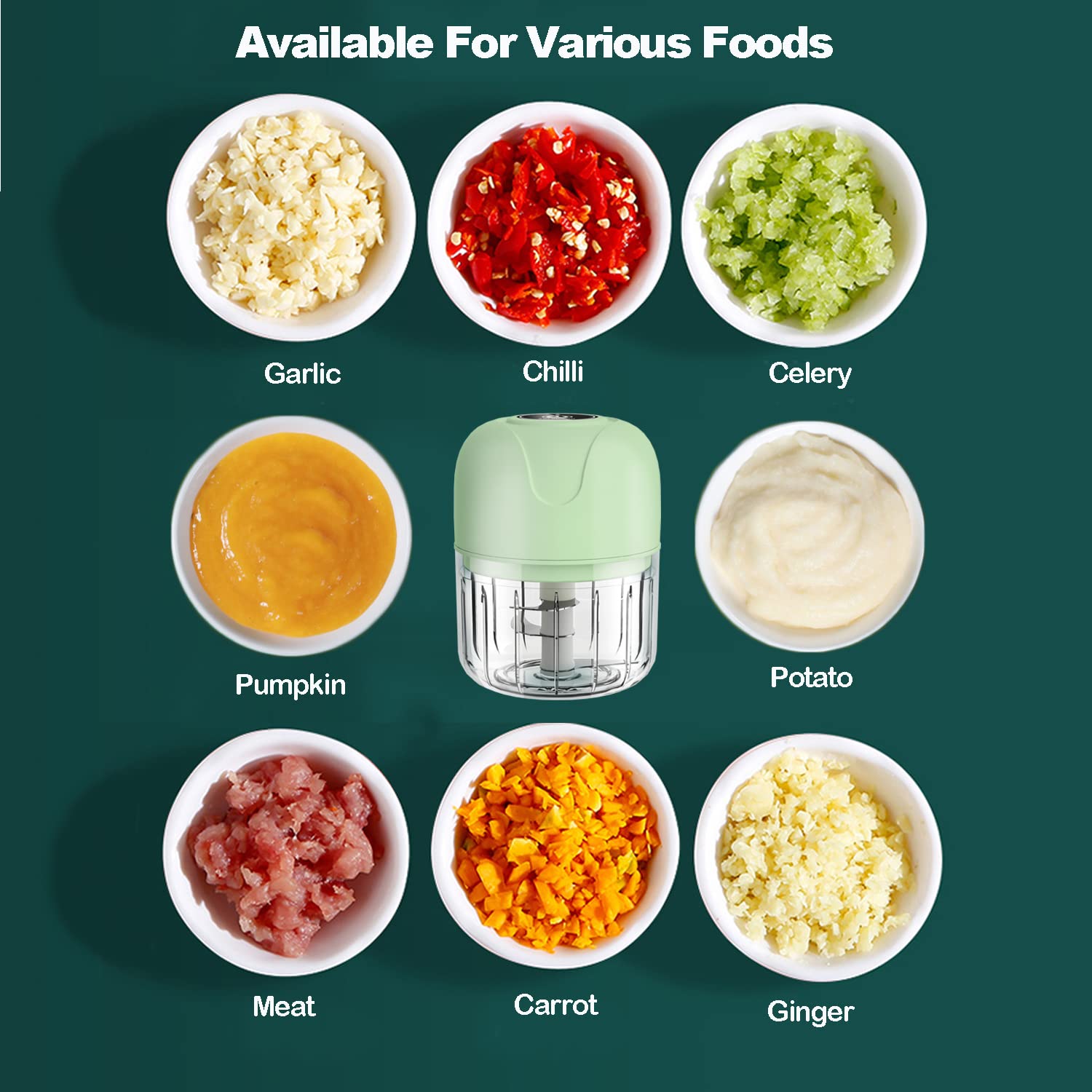 FIOUSY Mini hachoir à ail électrique portable sans fil avec chargeur USB,  sans BPA, facile à nettoyer, pour aliments pour bébé/poivrons/oignons/ail/ légumes/fruits/piment/viande/noix : Amazon.fr: Cuisine et Maison