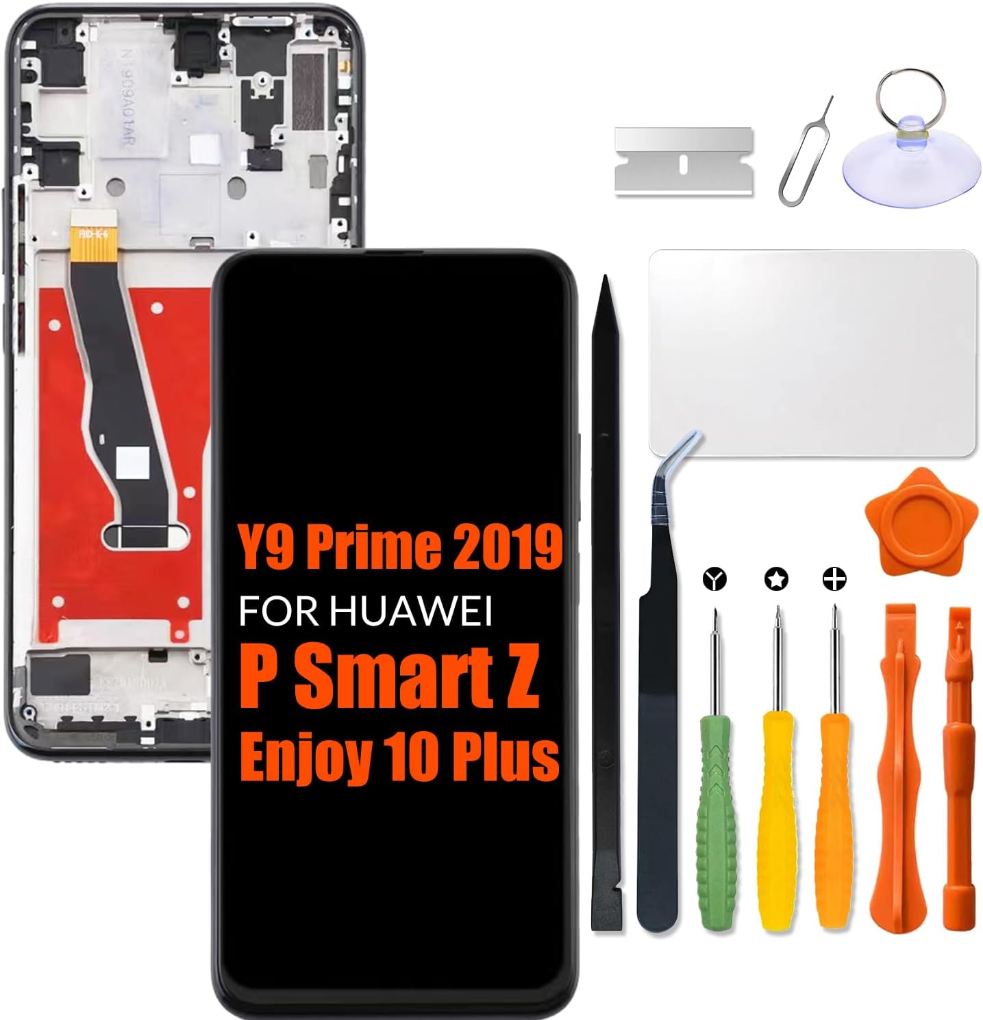 Replacement for Huawei Y9 Prim e 2019 | P Smart Z | Enjoy 10 Plus | 9x LCD Screen With Frame for STK-L21 STK-L22 STK-LX3 STK-LX1 LCD Touch Screen Display Panel Digitizer Assembly with Repair kit(Black