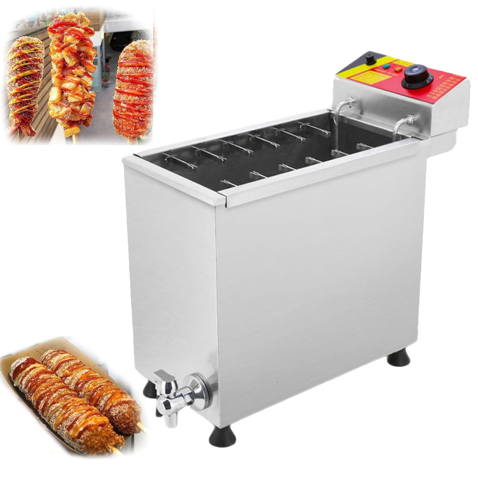 HTTGDGDH Automatic Cheese Hot Dog Sausage Grill Stove Sticks Fryer, 12 Hooks Sausage Frying Equipment Adjustable Temperature, Large Capacity Electric Deep,