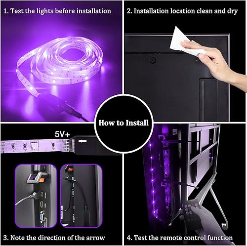 Miniatura 2 de DAYBETTER Luces LED para TV, retroiluminación LED de TV, 20 pies para TV de 85 a 100 pulgadas, kit de luces de TV alimentadas por USB, tira de luces