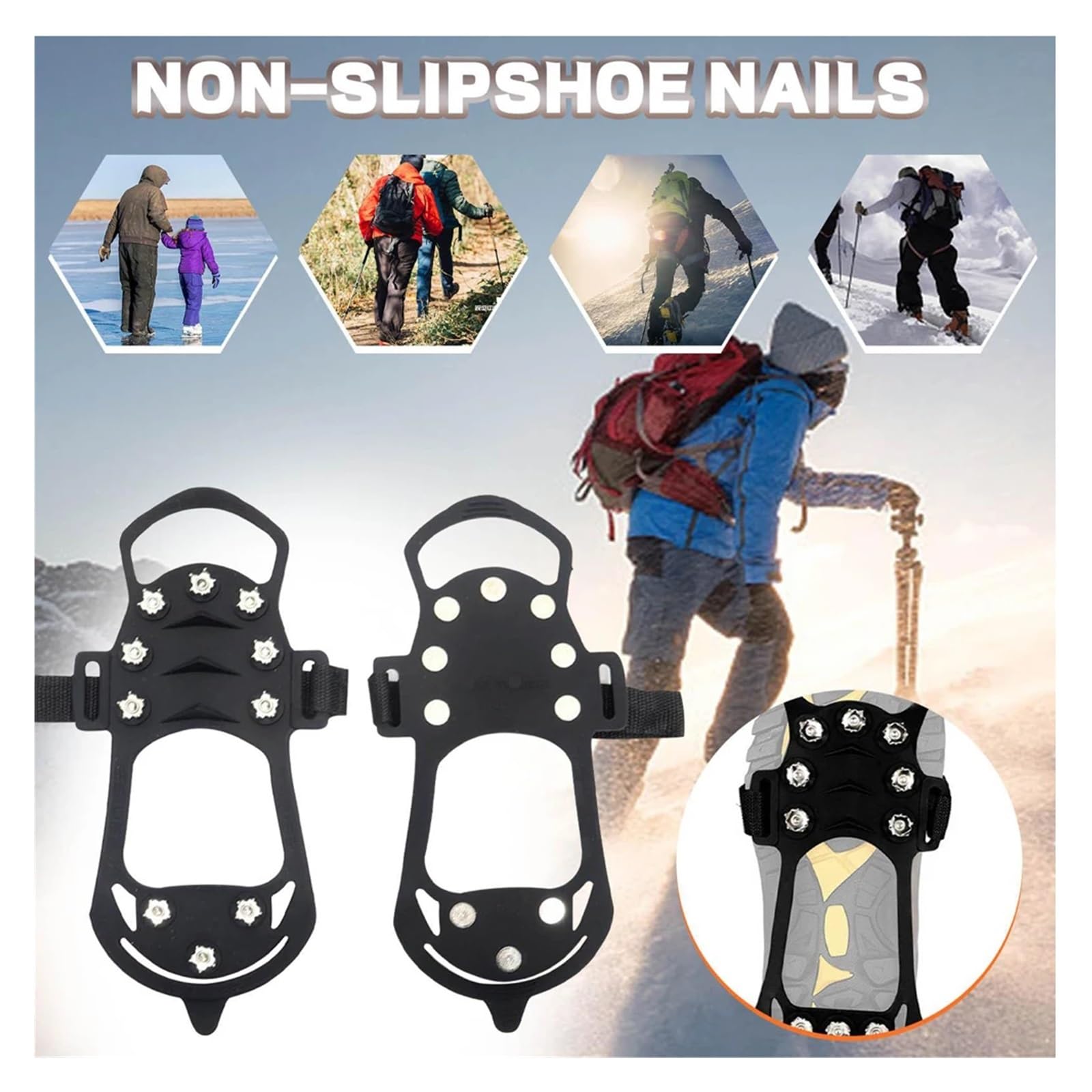 Anti-Rutsch-Spikes 10-Zahn-Eisgreifer-Spikes for Schuhe, rutschfeste Steigeisen for Schnee Und Winter-Outdoor-Schuhüberzüge, rutschfest