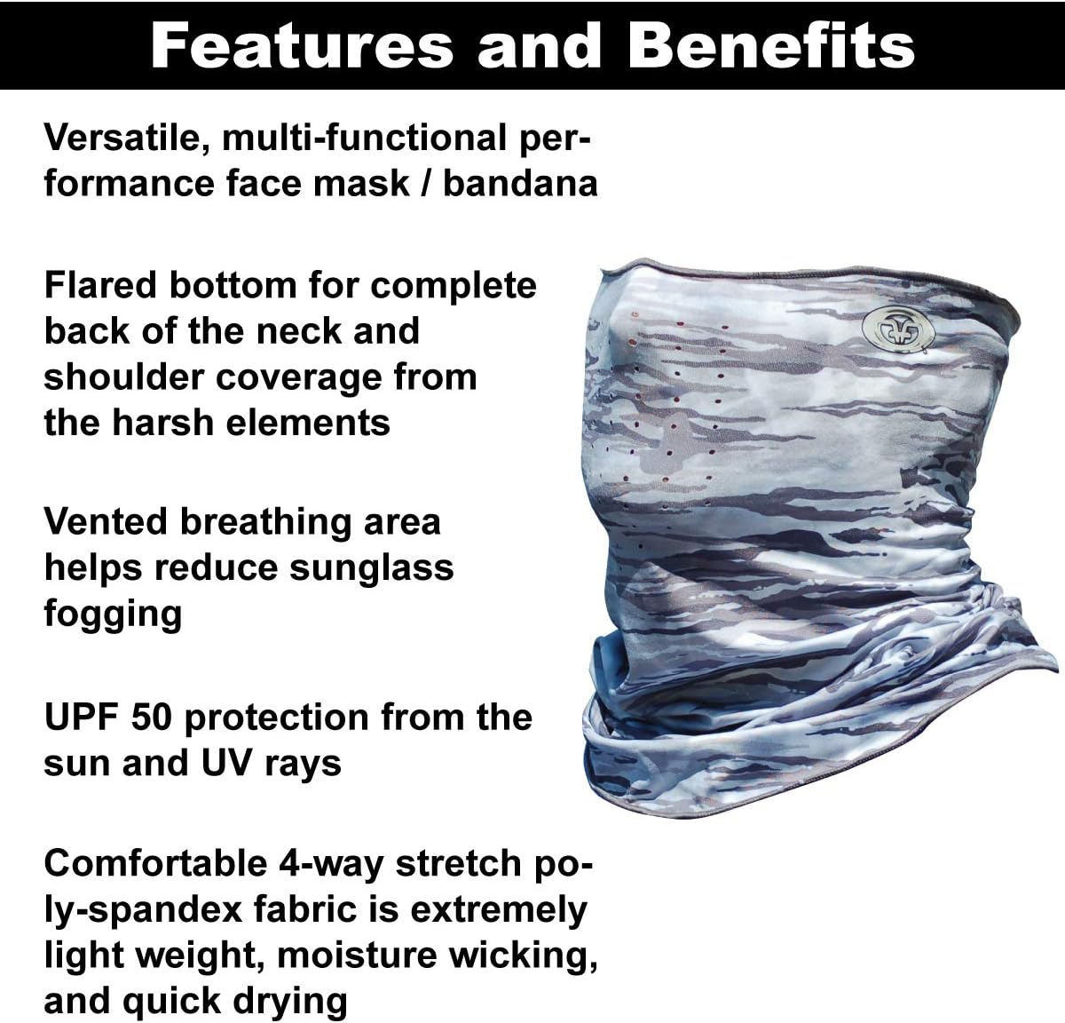 Flying Fisherman SunBandit Pro Series Neck Gaiter Mask UV50+ Protection for Fishing, Boating & Outdoor Sports, Lightweight Breathable Multi-Functional Face Cover | WATER CAMO, Gray SB1205P - Image 4