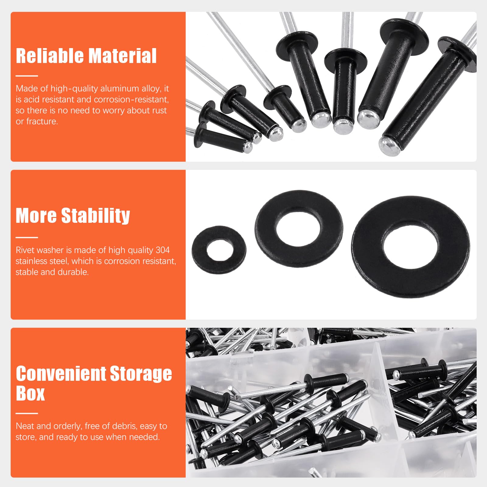 Tanstic 560Pcs Black Aluminum Pop Rivets Kit - Image 3