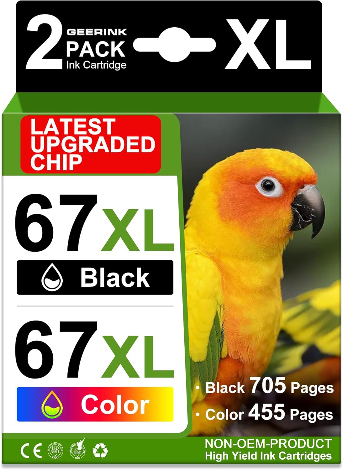 67XL Ink Cartridges Black/Color Combo Pack Compatible for HP Ink 67 67XL Works with HP Deskjet 2700 2700e 2755 2755e 2855e 2800e 2852e 2827e 4100e 4155e 4255e Envy 6000 6055e 6455e Series (2-Pack)