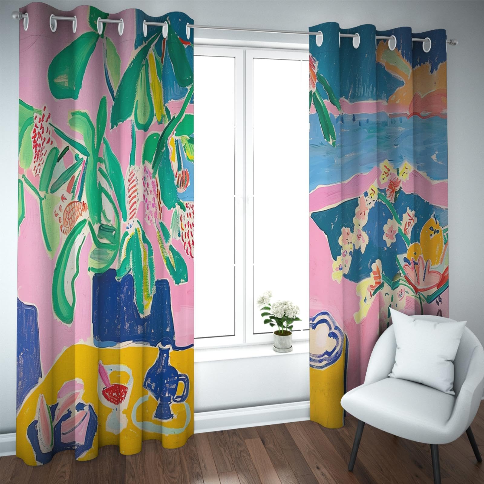 Rideaux occultants abstraits plantes et fleurs isolés thermiquement 2 panneaux h200xb140