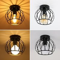 Goeco Vintage Ipari Mennyezeti Lámpa - Fekete Fém Ketrec Dizájn, E27 Foglalat, 20 cm Átmérő, Folyosóra, Erkélyre, Étkezőbe 9