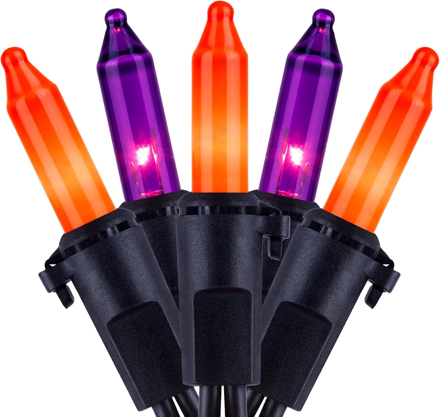 YULETIME Orange & Purple Halloween Lights with Black Wire, 66 Feet 200 Count UL Certified Christmas String Lights, Pack of 2 Sets 33 Ft 100 Count Incandescent Mini Lights Set (Orange & Purple)