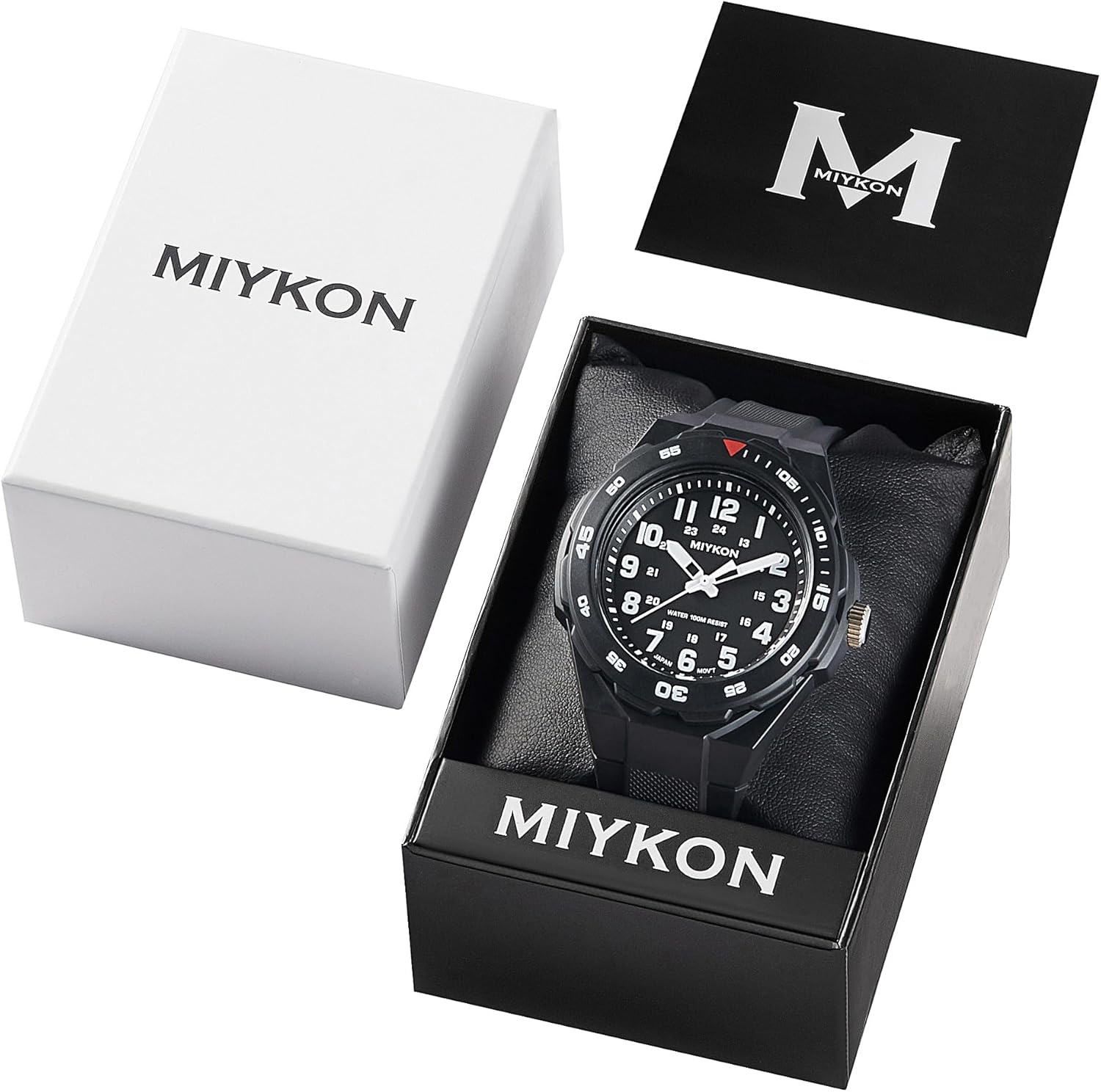 Miykon Black Analog Sports Dive Watches for Men – 100M Waterproof Watch with Rotating Bezel, Tactical Swiss Army Field Watch with Military Time – Lightweight Shockproof Resin, Japanese Quartz
