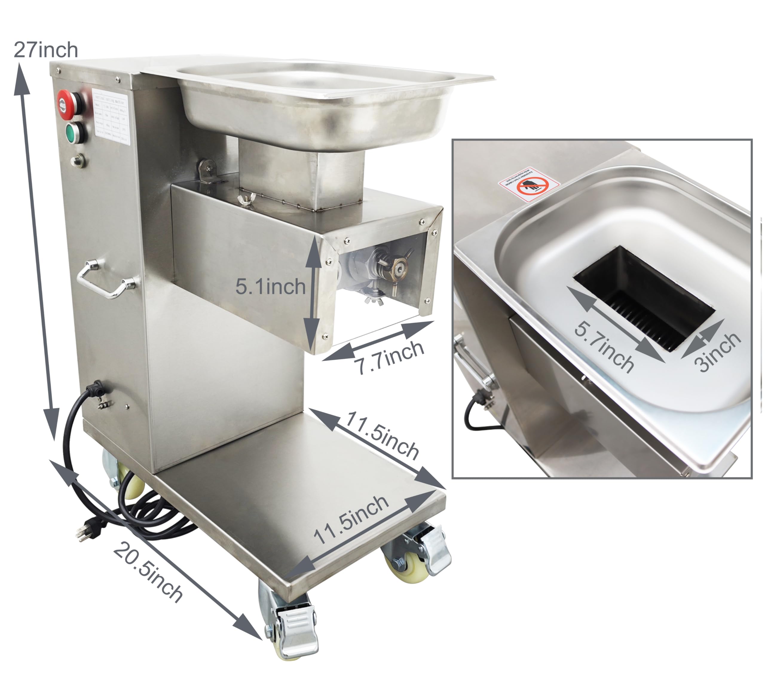 TECHTONGDA 4mm Commercial Meat Cutting Machine Stainless Steel Meat Cutter Electric Slicer Shredded Diced Replaceable Blade 1100lbs/Hour TJ-130L-B