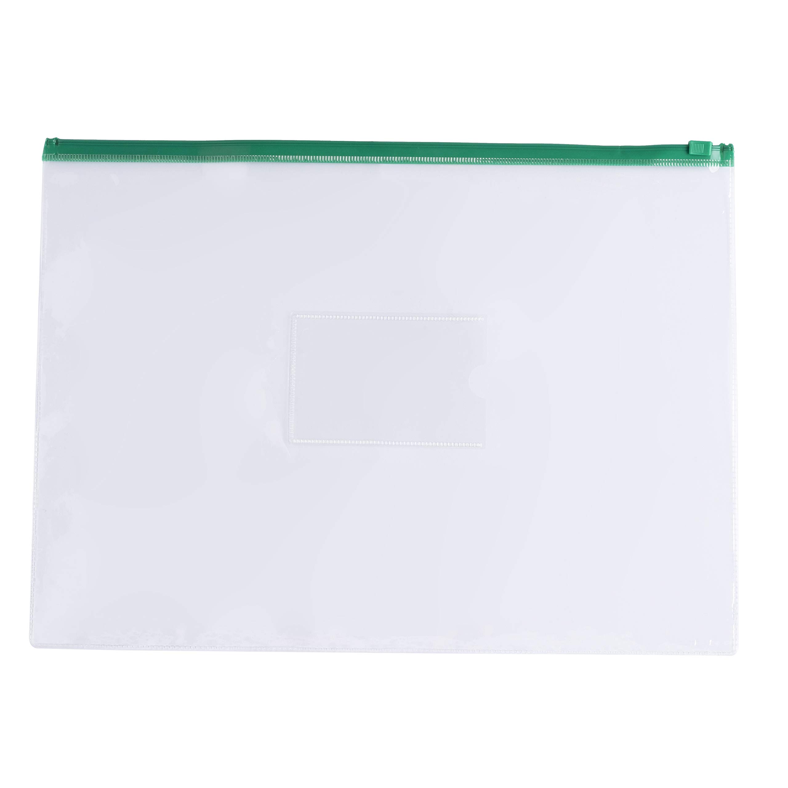 Pack of 12 A4 Clear Zippy Bags with Green Zip
