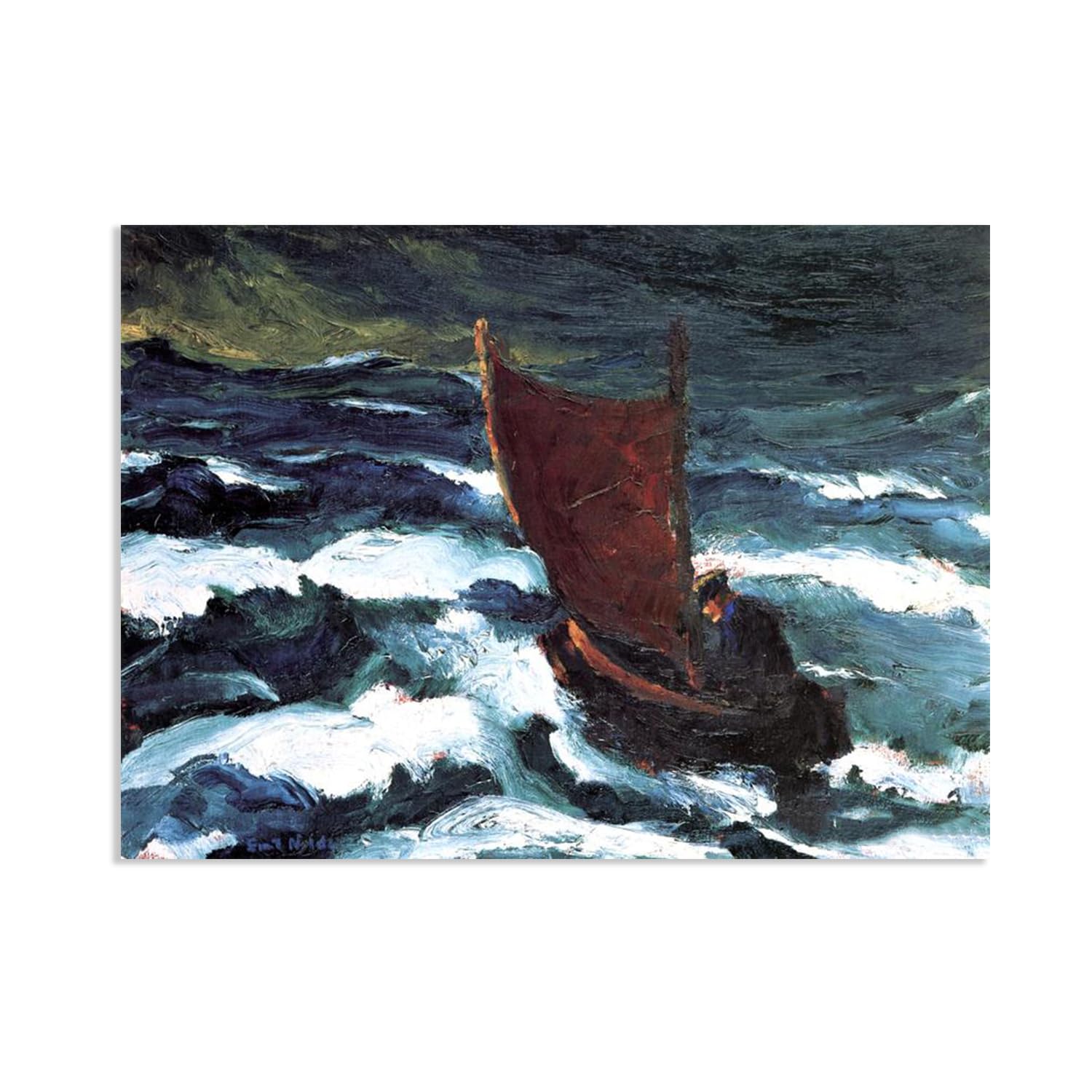 RXNHGJDS Emil Nolde Seascape Canvas Wall Art Boat at Sea Abstract Reproductions Coastal Expressionism Artwork Wall Decor for Living Room Bedroom Office Home Decor100x70cm(33x28in) Frameless