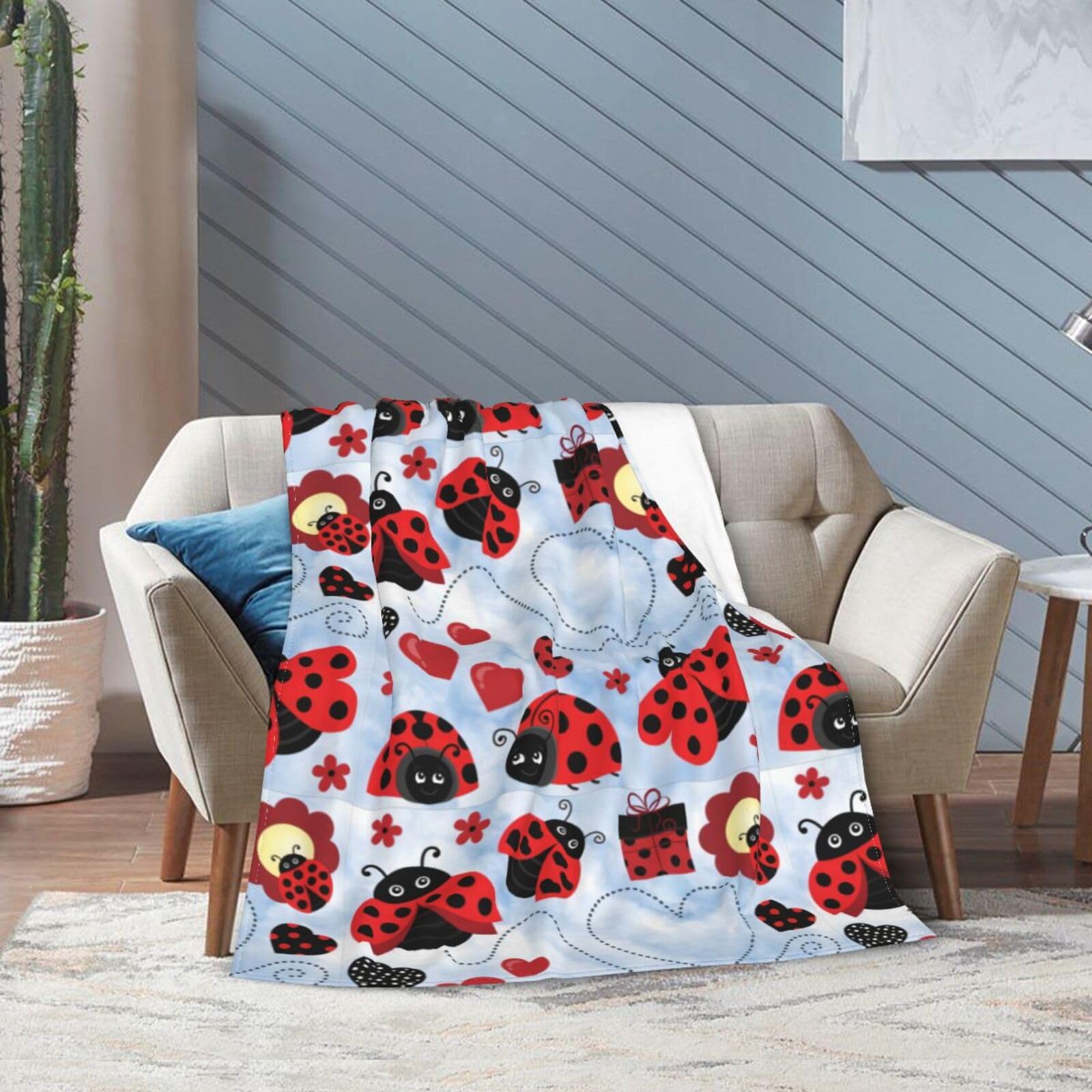 Mugod Marienkäfer Überwurf – 100x130 Cm, Flanell, Weich & Warm, Mit Süßem Blumen- & Punkte-Muster