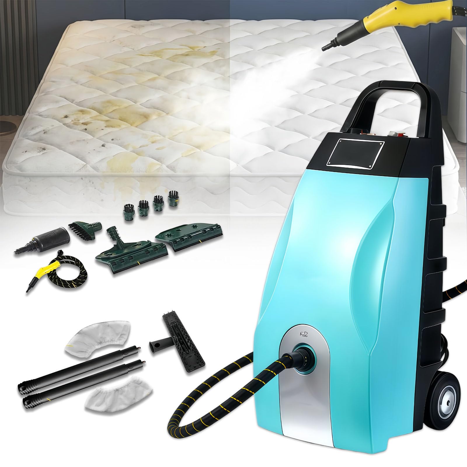 Glowdora 3000w High-Pressure Steam Cleaner-3.5l Large Capacity Steam Engine, Effectively Cleans Kitchen Grease, Carpets, Sofas, Mattresses And Tiles, Suitable For Home Use And Car Cleaning Blue